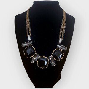 Kenneth Cole Back & Smokey Gray Fauceted Glass Triple Link Chain Necklace NWT